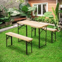 Outsunny 3 Pieces Folding Picnic Table Set, Portable Folding Picnic Table and Benches with Steel Frame for Garden, Park, Natural Wood(m-8)