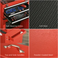 DURHAND 2 In 1 Detachable Tool Box and Tool Cabinet, 3-Drawer Rolling Tool Chest Cabinet on Wheels with Lock and 2 Keys, Red(m-9)