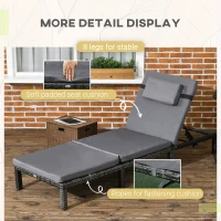 Outsunny Outdoor Lounger, Patio Lounger with 5-Level Adjustable Back, Headrest for Poolside, Garden, Backyard, Dark Grey(m-6)