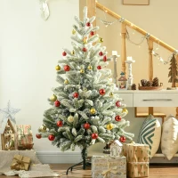 HOMCOM 5ft Artificial Snow-Flocked Tree Holiday Home Indoor Christmas Decoration with Metal Feet, Green(m-1)