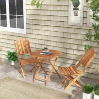 Outsunny Foldable Outdoor Bistro Set, Balcony Furniture, 3-Piece Patio Set for Backyard, Deck, Porch, Natural Wood Finish(m-9)