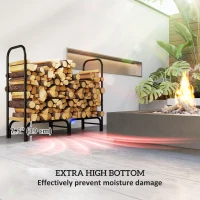 Outsunny 4ft Outdoor Firewood Rack with Cover and Carrier, Adjustable Wood Storage Holder, Indoor Outdoor Log Rack, Black(m-5)