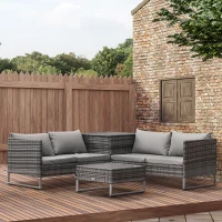 Outsunny 4 Piece Patio Furniture Set with Coffee Table and Corner Table for Backyard, Porch, Poolside, Balcony, Garden(m-7)