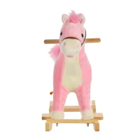 Qaba Rocking Horse Plush Animal on Wooden Rockers, Baby Rocking Chair with Sounds, Moving Mouth, Wagging Tail, Pink(m-8)