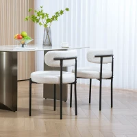 HOMCOM 2 Pieces Kitchen Chairs, Modern Dining Chairs w/ Berber Fleece Upholstery and Steel Legs for Living Room, Cream White(m-7)