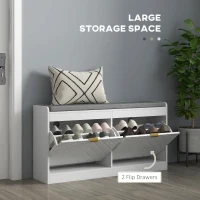 HOMCOM Narrow Storage Bench, Upholstered Entry Way Bench, Shoe Rack Bench with 2 Flip Drawers, 2 Vents for 8 Pairs of Shoes(m-4)