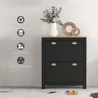 HOMCOM Small Shoe Cabinet with 2 Flip Drawers and Adjustable Shelves, 12 Pair Shoe Storage Organizer for Hallway, Black(m-7)