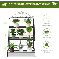 Outsunny Outdoor Plant Stand, 3 Tier Metal Plant Shelf, Stair Style Flower Stand, Plant Display Storage Organizer for Indoor Outdoor Patio Balcony Yard(m-4)