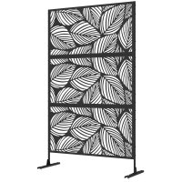 Outsunny 6.5' Decorative Outdoor Divider, Metal Privacy Screen with Stand, Leaf Motif, Black