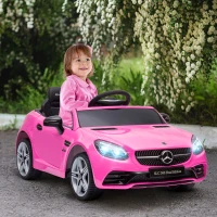 Aosom Mercedes SLC 300 Licensed Kids Electric Car with Remote Control, 12V Battery Powered Kids Ride on Car with Music, Lights, Suspension for 3-6 Years Old, Pink(m-10)