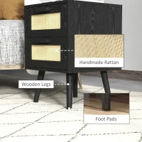 HOMCOM Boho Nightstands Set of 2, Bedside Tables with 2 Drawers for Living Room, Bedroom, Black(m-6)