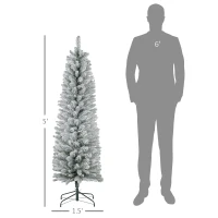 HOMCOM 5ft Artificial Christmas Tree, Snow Flocked Branches, Metal Base, Pencil Xmas Tree(m-3)