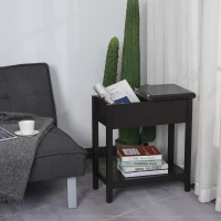 HOMCOM End Side Table in Flip Top Design with Cabinet and Bottom Shelf, Storage Furniture Decoration for Bedroom Living Room Office, Dark Coffee(m-9)
