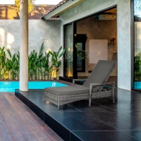 Outsunny Wicker Chaise Lounge, 4 Position Adjustable Backrest and Cushions Outdoor Lounge Chair PE Rattan Sun Lounger for Poolside, Balcony or Garden, Dark Grey(m-10)