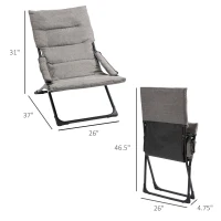 Outsunny Folding Lounge Chair, Mesh Fabric Lounger with Thick Padded Cushion and Armrest, Camping Beach Chair for Poolside, Deck, Backyard, Grey(m-3)