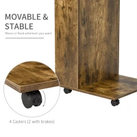 HOMCOM C-Shaped Sofa Side Table Mobile End Table with Storage and Wheels for Living Room,Office, Rustic Brown(m-4)