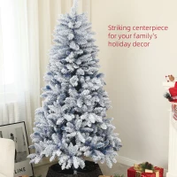 HOMCOM 5ft Flocked Blue Christmas Tree, Artificial Christmas Tree with Hinged Design, Faux Snow, for Home Office Holiday Xmas(m-4)