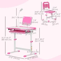Qaba Kids Desk and Chair Set Height Adjustable Student Writing Desk Children School Study Table with Tilt Desktop, Pink(m-3)
