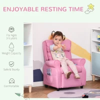 Qaba Kids Recliner Chair Children Sofa Angle Adjustable Single Lounger Armchair Gaming Chair with Footrest 2 Side Pockets for 3-5 Years, Light Pink(m-4)
