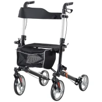 HOMCOM Lightweight Folding Rolling Walker with Large Seat, Back, Adjustable Handle, Bag, Dual Brake, Cane Holder, Black(m-2)