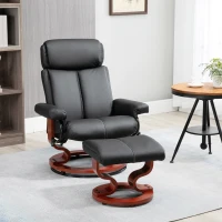 HOMCOM Recliner Chair with Ottoman, 360° Swivel Reclining Chair with Wood Base and Matching Footrest, Black(m-10)