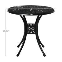 Outsunny 30-inch Round Patio Dining Table with Umbrella Hole Antique Cast Aluminium Outdoor Bistro Table, Black(m-3)