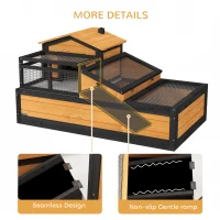 PawHut 3-Room Tortoise Habitat House w/ Balcony & 2 Stories, 44" x 25.5" x 25", Yellow(m-7)
