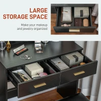 HOMCOM Makeup Vanity Table Set with Stool, Dressing Table with LED Lighting Mirror, Drawers, for Bedroom, Black(m-5)