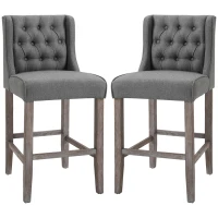 HOMCOM 26.25" Counter Height Bar Stools, Tufted Wingback Armless Upholstered Dining Chair with Rubber Wood Legs, Set of 2, Gray(m-11)