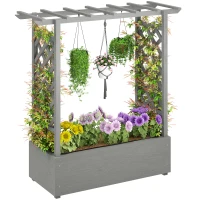 Outsunny Wooden Raised Garden Bed with Trellis, Outdoor Planter Box with Hanging Roof, Drainage Holes and Bed Liner(m-11)
