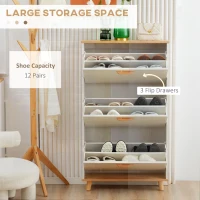 HOMCOM Modern Shoe Cabinet with 3 Flip Drawers and Adjustable Shelf, 12 Pair Shoe Storage Cabinet for Hallway, Entryway, White(m-4)
