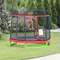 Outsunny 84.75" Kids Trampoline 7 FT Indoor Outdoor Trampolines with Safety Net Enclosure Built-in Zipper Padded Covering, for Boys and Girls, Red
