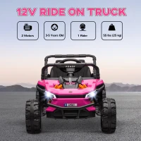 Qaba 12V Ride On Truck, Battery Powered Electric Car for Kids w/ Remote Control, 4-Wheel Suspension & LED Lights, Pink(m-4)