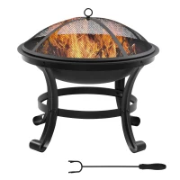 Outsunny Outdoor Fire Pit, Firepit with Mesh Lid, Poker, for Camping, Bonfire, Picnic, Black(m-11)