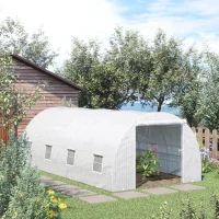 Outsunny 20' x 10' x 7' Walk-In Tunnel Greenhouse with Zippered Door & 8 Mesh Windows, Large Garden Green House Kit, Galvanized Steel Frame, White(m-10)