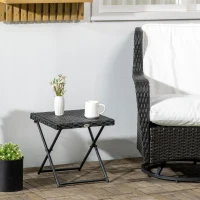 Outsunny Patio Wicker Coffee Table, Outdoor PE Rattan Garden Folding Side Table, 15.75"x15.75"x15.75", Black(m-1)