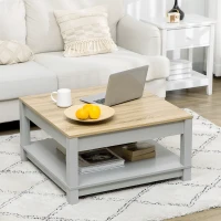 HOMCOM Square Coffee Table with Storage for Living Room, Natural/Gray(m-2)