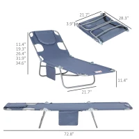 Outsunny Folding Outdoor Chaise Lounge Sun Tanning Chair with Face Cavity, Pillow, 5-level Adjustable for Beach, Pool, Gray(m-3)