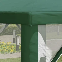 Outsunny 13' x 11' Hexagon Outdoor Party Tent Sun Shelter Canopy with Protective Mesh Screen Walls, Green(m-8)