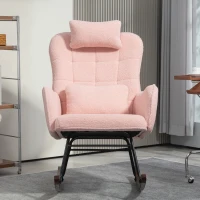 HOMCOM Nursery Rocking Chair with Headrest, Lumber Pillow, Nursing Chair with High Back for Living Room, Bedroom, Pink(m-7)