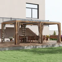 Outsunny 12' x 19' Aluminum Pergola with Adjustable Louvered, Outdoor Pergola with Curtains and Netting, Natural(m-10)
