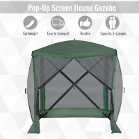 Outsunny Pop-Up Tent, Foldable Screen Tent with Carry Bag, Zippered Door and Ground Stakes, Fits 3-4 People, Green(m-6)
