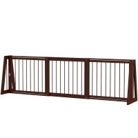 PawHut 28"-75" Freestanding Wooden Pet Gate with Support Feet & Non-Slip Mats for Indoor, Stairway, Doorway, Brown(m-1)
