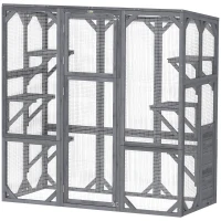 PawHut Large Wooden Catio Outdoor with 6 Jumping Platforms, Weatherproof Roof, for 1-3 Cats, 59" x 28" x 60", Gray(m-11)