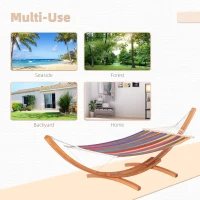 Outsunny Outdoor Hammock with Stand, Extra Large Heavy Duty Wooden Frame, No Tree Needed, 12.8' Indoor Outside Boho Style Nap Bed, Natural Cotton, Rainbow(m-7)