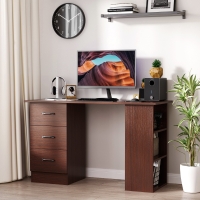 HOMCOM Computer Desk, 47" Writing Table with 3-Tier Shelves and 3 Reversible Drawers for Home Office, Bedroom, Walnut