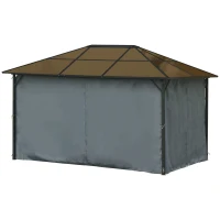 Outsunny 10' x 13' Hardtop Gazebo Aluminum Framed Marquee Party Tent Shelter with Mesh Curtains & Side Walls - Grey(m-12)