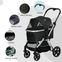 PawHut 3-in-1 Pet Stroller, Folding Stroller for Small Dogs and Cats, Black(m-7)