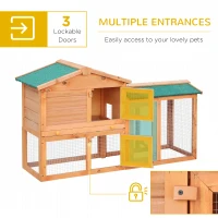 PawHut Two-Level Rabbit Hutch Small Animal House Pet Bunny Cage Home w/ Outdoor Run Water & UV Resistant Roof Access Ramp Natural Finish Guinea Pig Bunny Hamster Habitat(m-5)