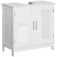 kleankin Modern 24" Bathroom Sink Cabinet, Pedestal Sink Storage Cabinet with Double Slat Doors and Shelf, White(m-11)